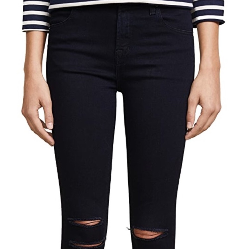 J BRAND "#822 CROPPED MID-RISE SKINNY" Destroyed Jeans In "BLUE MERCY"